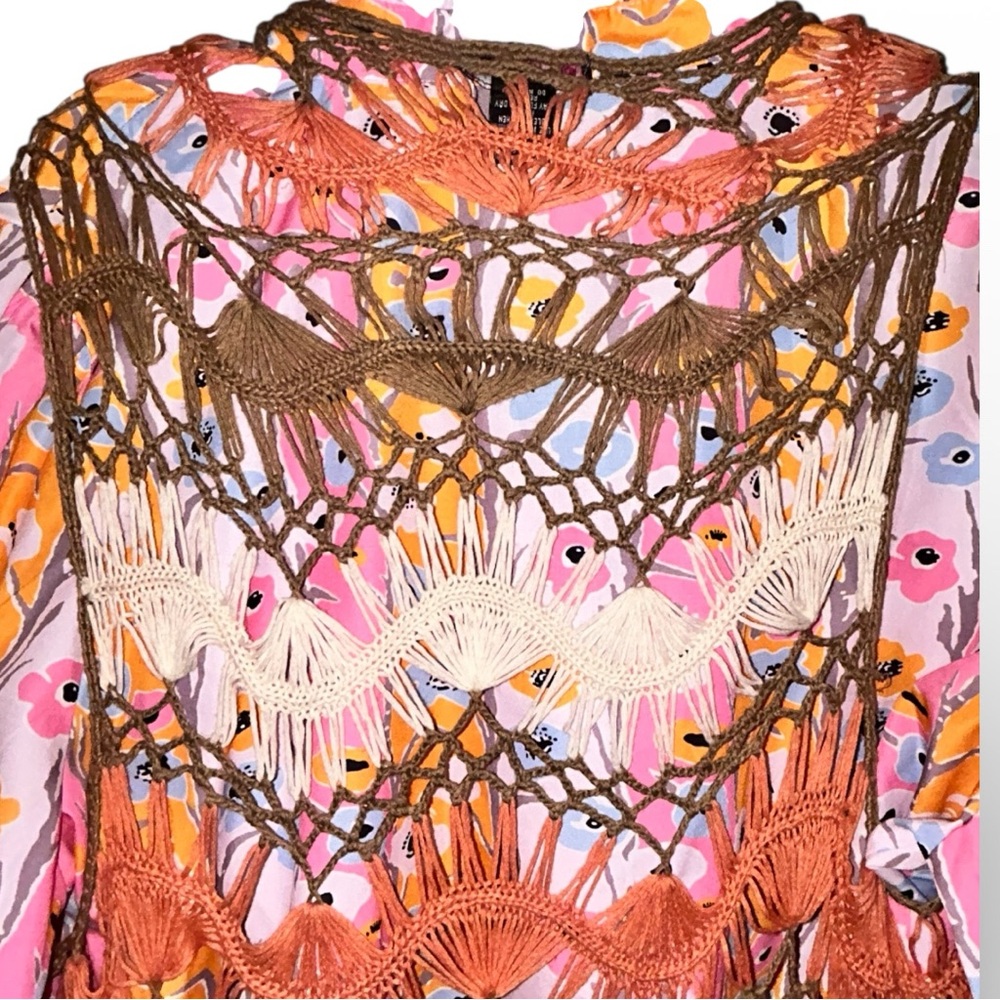 🩷🧡2X Floral Blouse with Boho Vintage Fringe Vest - Picture 5 of 16